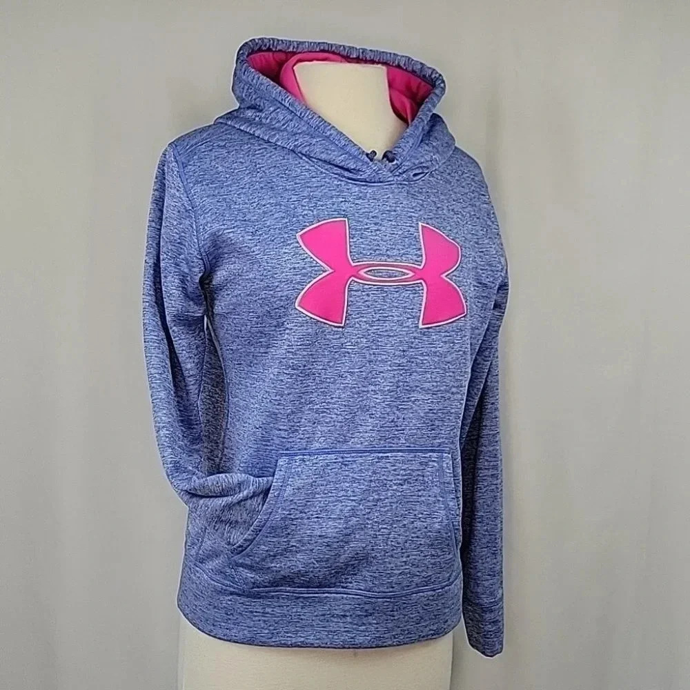 Under Armour Front Logo Hoodie Lt. Blue w/ Pink Logo Size Medium